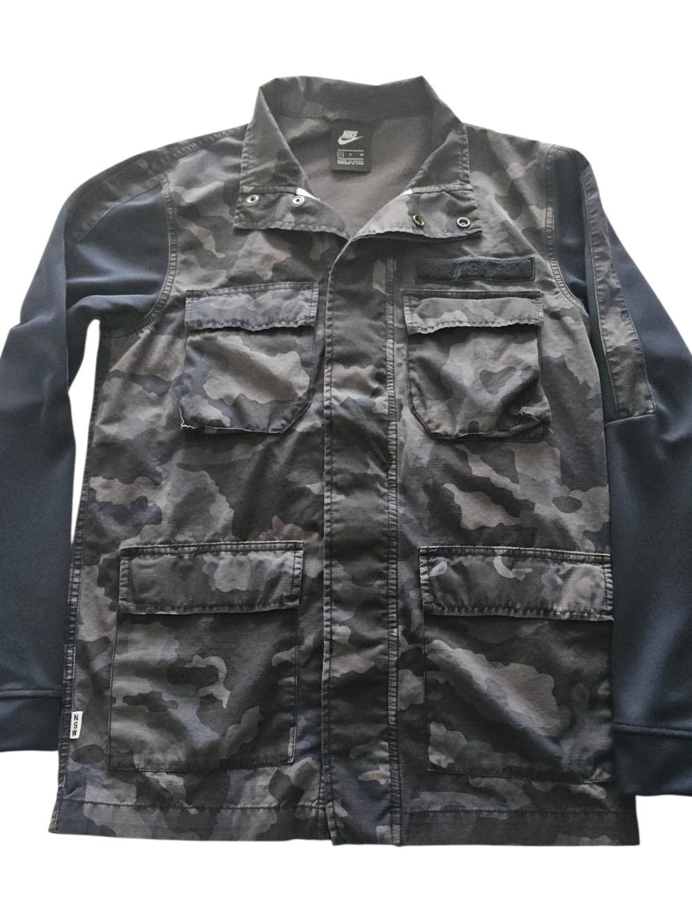 Nike NSW Military Jacket Men's S Camouflage Blue,Black And Gray Stand-Up Collar